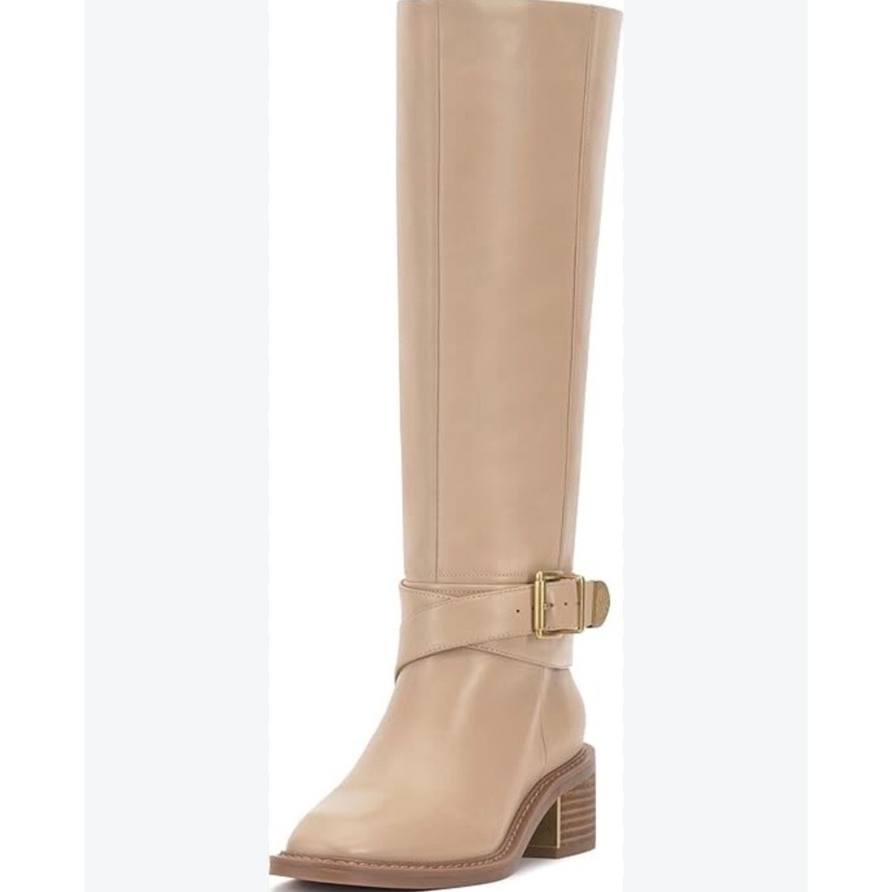 Vince Camuto Gini Beige Leather Knee High Buckle Boots 6.5M VC-GINI